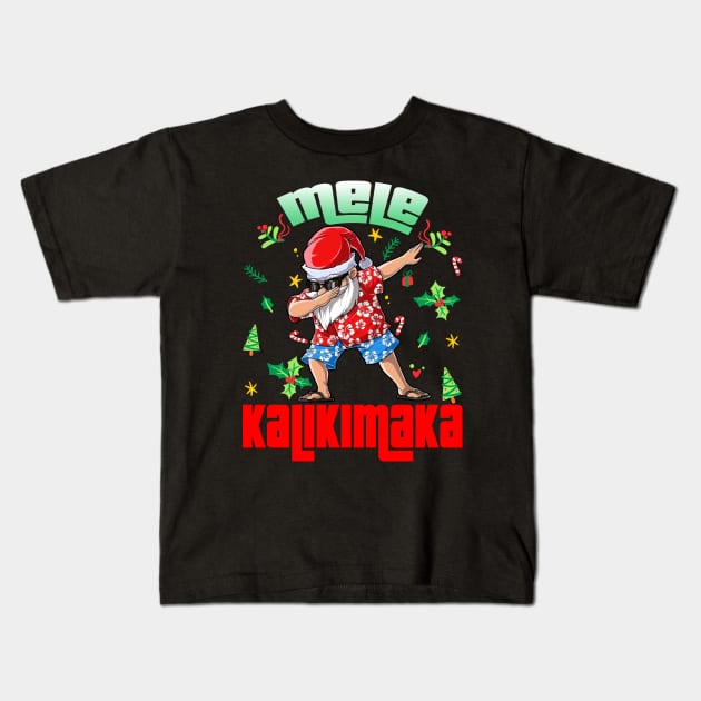 Mele Kalikimaka Christmas Santa Shaka Hawaii Kids T-Shirt by intelus